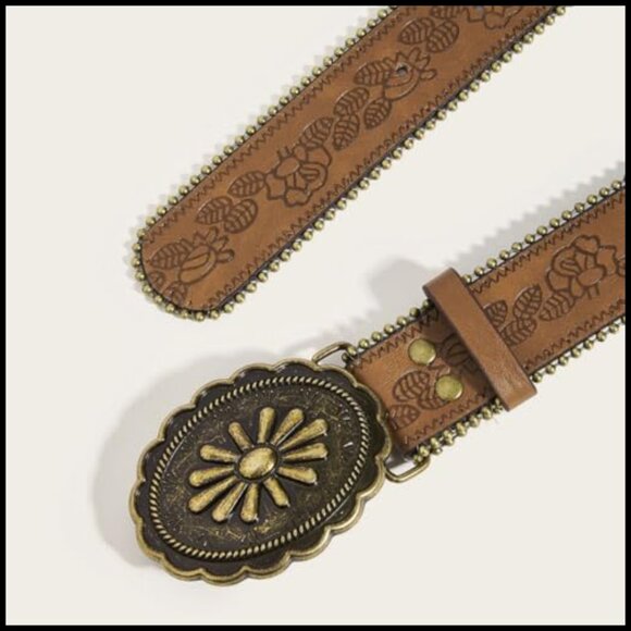 Western Belt Vintage Buckle Faux Leather Adjustable Cowgirl Chic Accessory - Picture 3 of 7